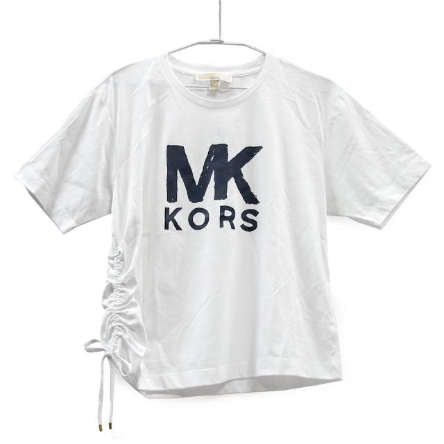 【Michael Kors】MK字母抽繩圓領短版短袖上衣(白色)