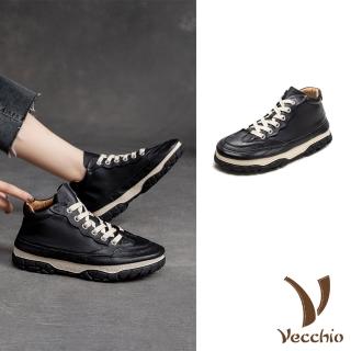 【Vecchio】真皮運動鞋 厚底運動鞋/全真皮頭層牛皮復古仿舊設計厚底運動鞋(黑)