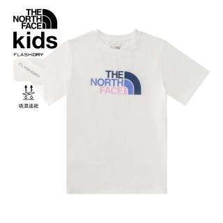【The North Face 官方旗艦】北面兒童白色吸濕排汗短袖T恤｜8DCQFN4(排汗衫)