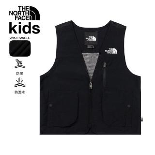【The North Face 官方旗艦】北面兒童黑色DWR防潑水背心｜8CM3JK3