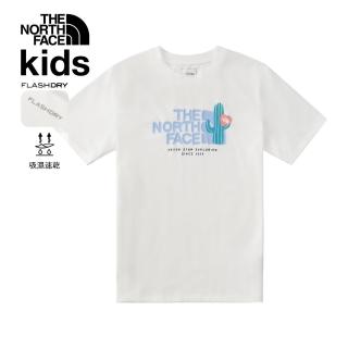【The North Face 官方旗艦】北面兒童白色吸濕排汗短袖T恤｜8DCRFN4(排汗衫)