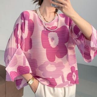 【巴黎精品】現貨+預購 三宅風皺褶衣服褶皺上衣高階摺衣彈力女裝顯瘦折衣大碼(七分袖寬鬆T恤2色a1jb10)