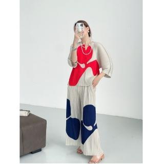 【巴黎精品】現貨+預購 三宅風皺褶衣服套裝女上衣長褲高級摺衣彈力女裝顯瘦折衣大碼(七分袖T恤a1jb53)