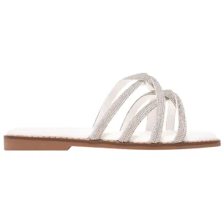 【Ann’S】防潑水爽膚皮-華麗編織鑽條方頭涼拖鞋1.5cm(銀)