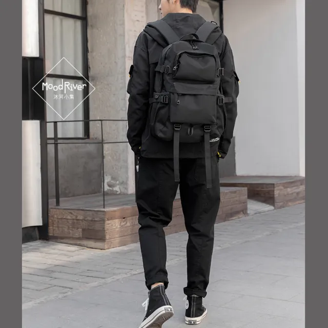 【MoodRiver】雙肩背包 後背包 筆電後背包 旅行背包 男生背包(防潑水 寬肩帶 胸前扣 多隔層 大 