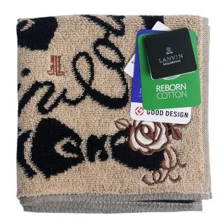 【LANVIN 浪凡】玫瑰刺繡&繡花底圖純棉小方巾(駝色)