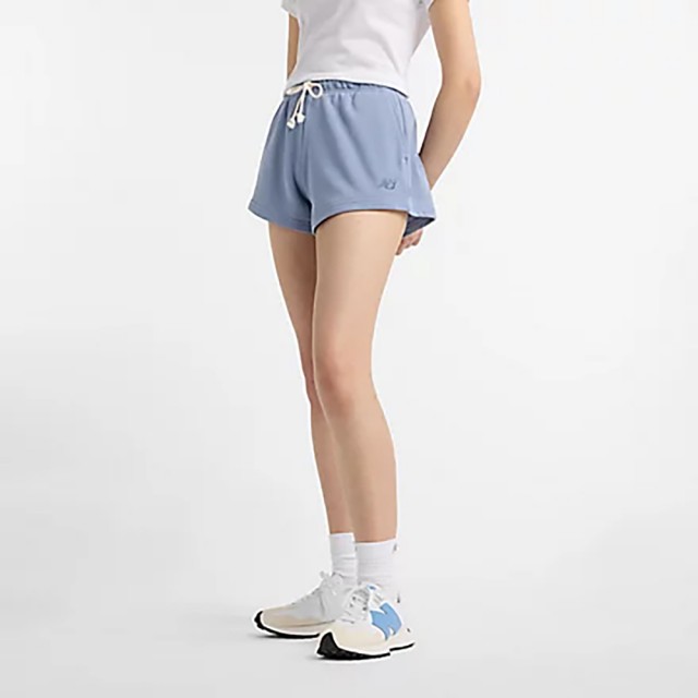 【NEW BALANCE】NB 棉質短褲 刷毛短褲 運動 休閒 女 藍紫色(WS51503DUS-F)