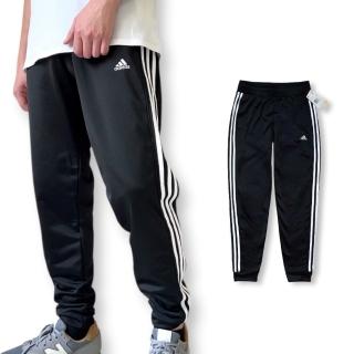 【adidas 愛迪達】男女同款 休閒長褲 經典三線 電繡LOGO 黑色 運動透氣排汗 拉鍊口袋 縮口 長褲(JN2035)