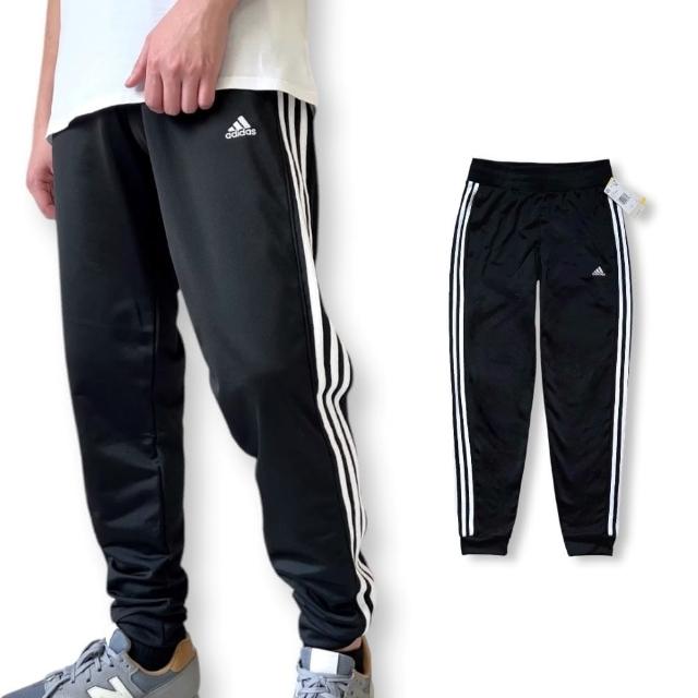 【adidas 愛迪達】男女同款 休閒長褲 經典三線 電繡LOGO 黑色 運動透氣排汗 拉鍊口袋 縮口 長褲(JN2035)