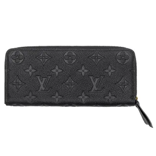 【Louis Vuitton 路易威登】M60171 經典Clemence系列Monogram Empreinte皮革壓紋拉鍊長夾/錢包(黑色)