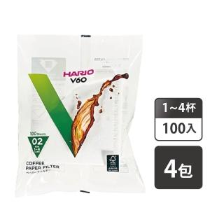 【HARIO】V60 漂白02濾紙 1~4杯／100入x4包(VCF-02-100W)