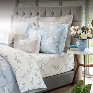 【WEDGWOOD】義大利Muslin貝比紗 印花鬆緊床包一件｜木蘭琢白 青空藍(百貨款｜雙人150x186cm)