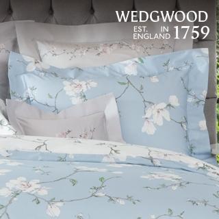 【WEDGWOOD】義大利Muslin貝比紗 印花歐式枕套一件｜木蘭琢白 青空藍(百貨款A-A雙面藍底｜51x71cm)