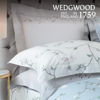 【WEDGWOOD】義大利Muslin貝比紗 印花歐式枕套一件｜木蘭琢白 青空藍(百貨款B-B雙面白底｜51x71cm)