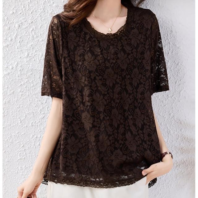 【麗質達人】5281蕾絲百搭短袖上衣-二色LY(L-5XL)