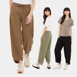 【Hang Ten】女裝-WIDE FIT鬆緊抽繩口袋寬版長褲(多色選)