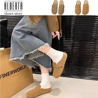 【Alberta】跟高4cm 厚底復古包頭半拖鞋 一腳蹬懶人鞋 涼拖鞋 2色