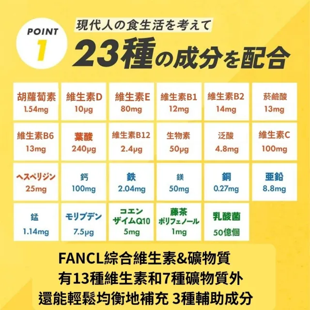 【FANCL 芳珂】綜合維生素&礦物質 23種營養成分(30日份/包)
