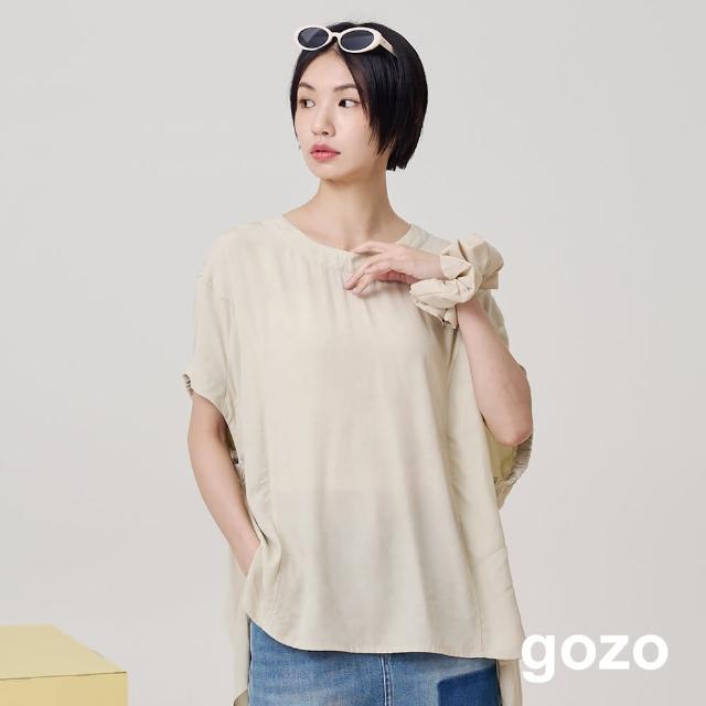 【gozo】水洗風涼感竹纖維抽皺連袖上衣(淺卡其)
