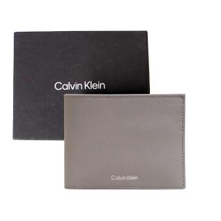 【Calvin Klein】CK燙銀LOGO防刮皮革1+1抽式卡夾男短夾/皮夾禮盒/CK短夾(墨石灰)