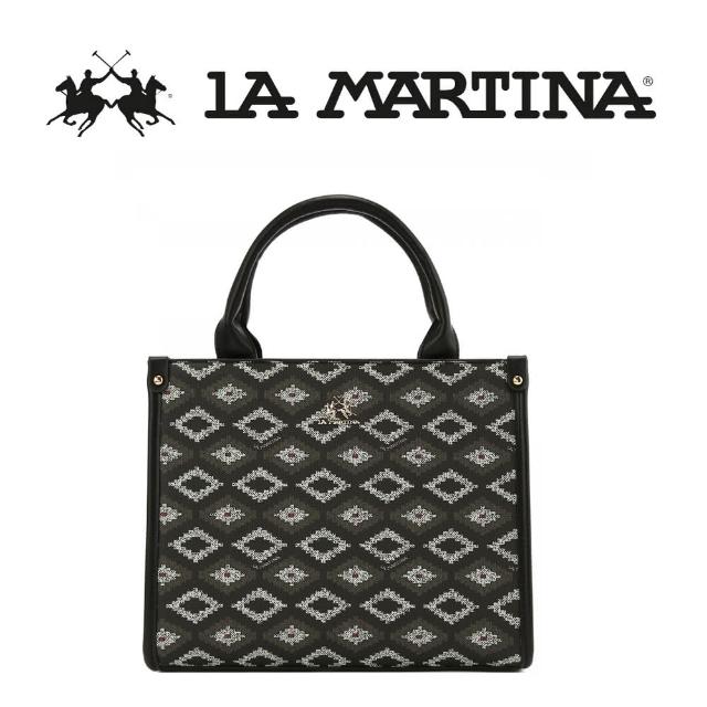 【LA MARTINA】義大利原裝進口 頂級花繡紋托特包肩背包 1569T(黑色)
