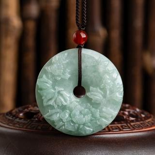 【Paiya 派亞】天然緬甸a貨翡翠玉花開富貴平安扣冰種玉石吊墜(交換禮物/送禮)