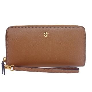 【TORY BURCH】十字斜紋防刮皮革拉鍊長夾(駝色)