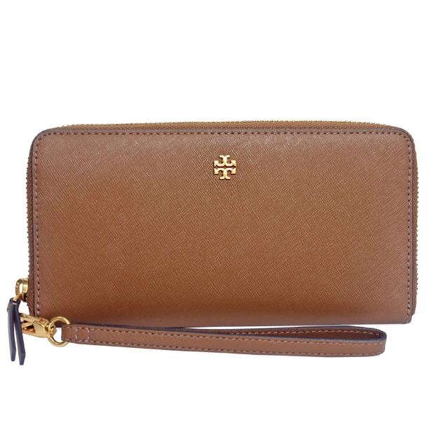 【TORY BURCH】十字斜紋防刮皮革拉鍊長夾(駝色)