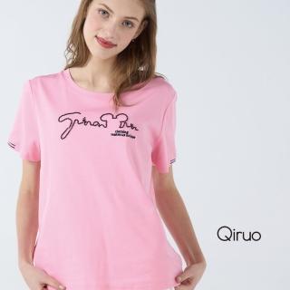 【Qiruo 奇若名品】春夏專櫃粉嫩短袖上衣7101A 英文字母百搭款(M-2XL)