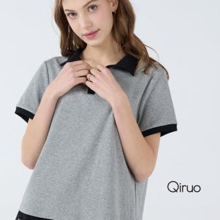 【Qiruo 奇若名品】春夏專櫃灰黑短袖上衣7035A 有領設計(M-2XL)