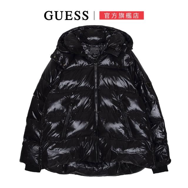 【GUESS】純色亮面澎澎連帽羽絨外套(兩色任選)