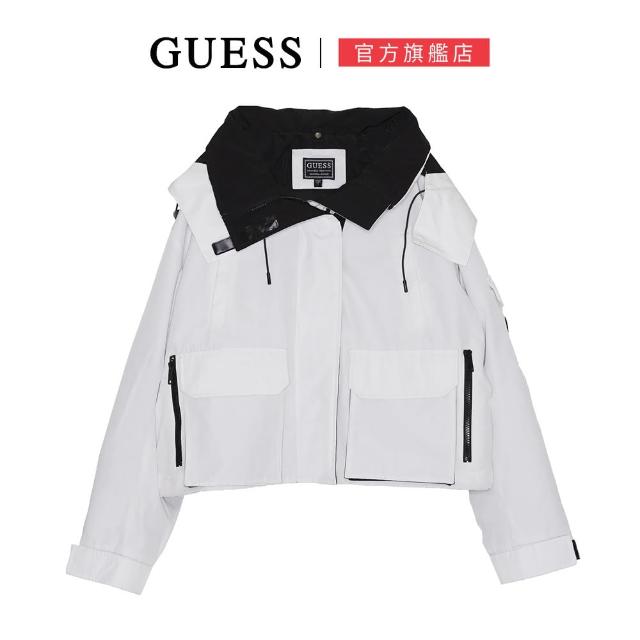 【GUESS】工裝風連帽外套(白色)