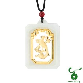 【K.D.J 圓融珠寶】金鑲玉 天然翡翠 龍鳳牌 墜飾