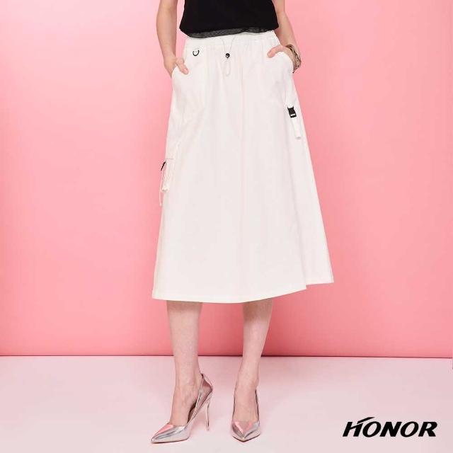 【HONOR 山形屋】休閒不對稱口袋束繩工裝長裙-白/卡其