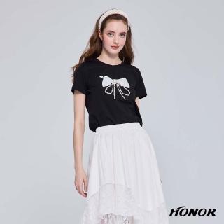 【HONOR 山形屋】優雅立體珍珠蝴蝶結圓領上衣-黑