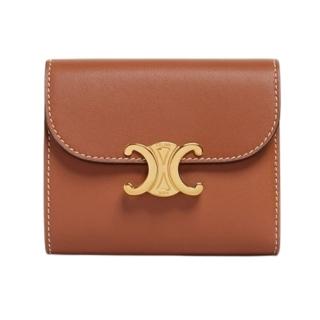 【CELINE】CELINE TRIOMPHE 凱旋門LOGO金扣 亮面小牛皮 三摺短夾 錢包(10D783)