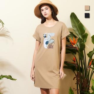 【TOWN’WEAR 棠葳】簡約色塊涼感洋裝 2色(洋裝/裙子/短袖/中長裙/文字/休閒)