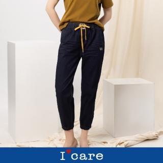 【I’Care 依卡】現貨-跳色抽繩休閒牛仔長褲（M-L）｜女休閒長褲 牛仔長褲 抽繩褲(607-11102)