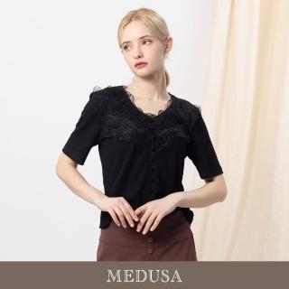 【MEDUSA 曼度莎】現貨-藝術蕾絲小圓釦嫘縈上衣（M-XL）｜女休閒上衣 蕾絲上衣 氣質穿搭(601-34001)