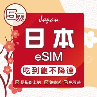 【環亞電訊】eSIM日本5天吃到飽(日本網絡卡 docomo 原生卡 吃到飽 不降速 日本 網絡卡 沖繩 大阪 北海道 sim卡)