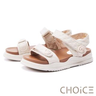 【CHOiCE】菱格縫線魔鬼氈寬帶厚底涼鞋(米白)