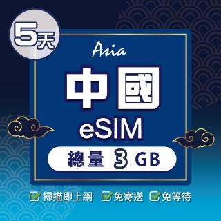 【環亞電訊】eSIM中國05天總量3GB(24H自動發貨 中國網絡卡 大陸網絡卡 中國移動 免翻牆 免換卡 eSIM)