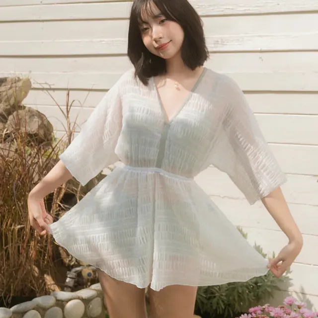 【SeasonsBikini】三件套顯瘦遮肉四角泳衣舒適飄逸罩衫組合-129 M-3XL(顯瘦泳衣多件組泳衣)