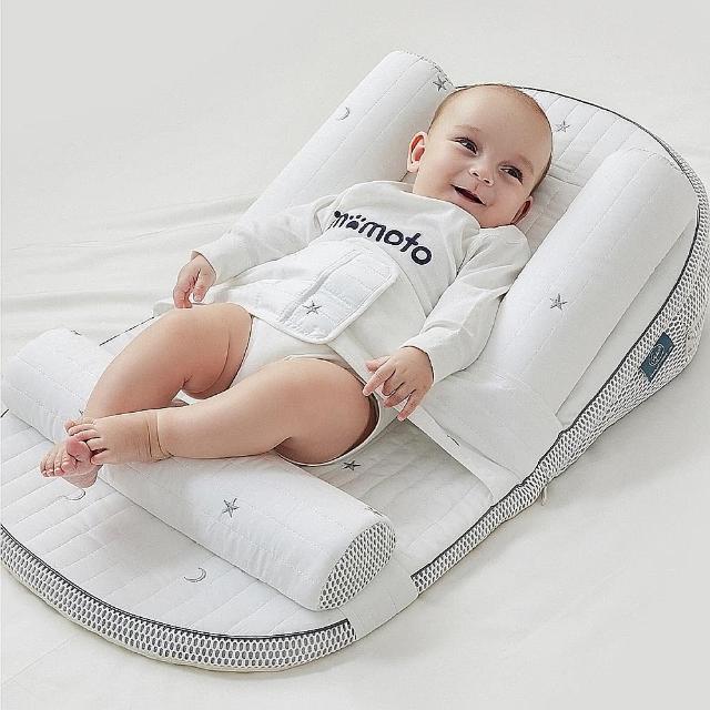 【Mibobebe】蜂巢式純棉透氣寶寶防吐奶斜坡墊(餵奶枕 防吐奶斜坡枕 附收納袋)