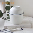 【Just Home】簡約藍邊陶瓷把手泡麵碗900ml-麵碗+飯碗+湯匙6件組(大容量/可微波/麵碗/湯碗/碗/飯碗)