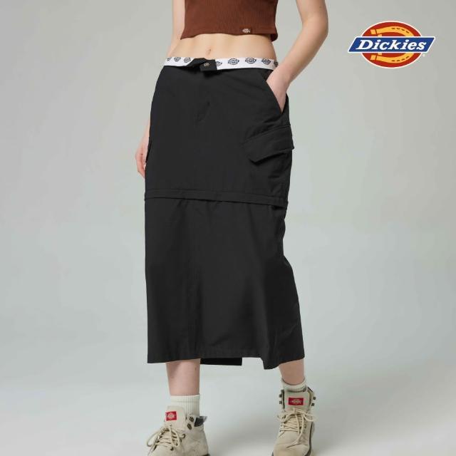 【Dickies】女款黑色內腰Logo印花拉鍊可拆式設計長裙｜DK0A887LBLK