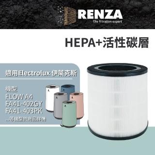 【RENZA】適用 Electrolux 伊萊克斯 Flow A4 空氣清淨機 FA41-403WT 402GY 403PK 403GN(HEPA+活性碳濾網)