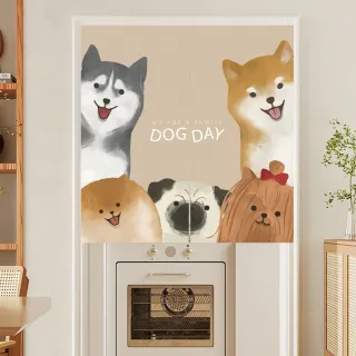 【BonBon naturel】萌狗家族-加厚穿桿式門簾/裝飾簾-88cm*90cm(櫃簾/窗簾/短門簾/免打孔穿桿門簾)