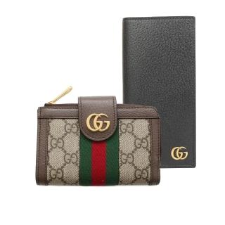 【GUCCI 古馳】Ophidia綠紅織帶釦式短夾/Marmont牛皮對開長夾(多款任選)