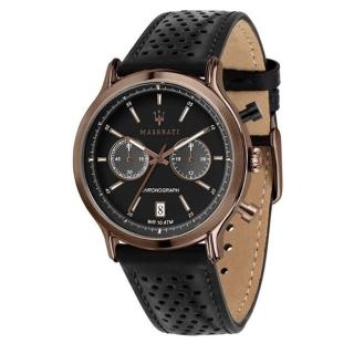【MASERATI 瑪莎拉蒂】UCCESSO 古銅玫瑰金黑鋼腕錶 手錶(R8871638003)